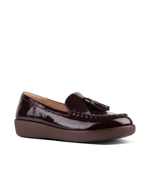 Mocasines de mujer Fitflop en charol color burdeos