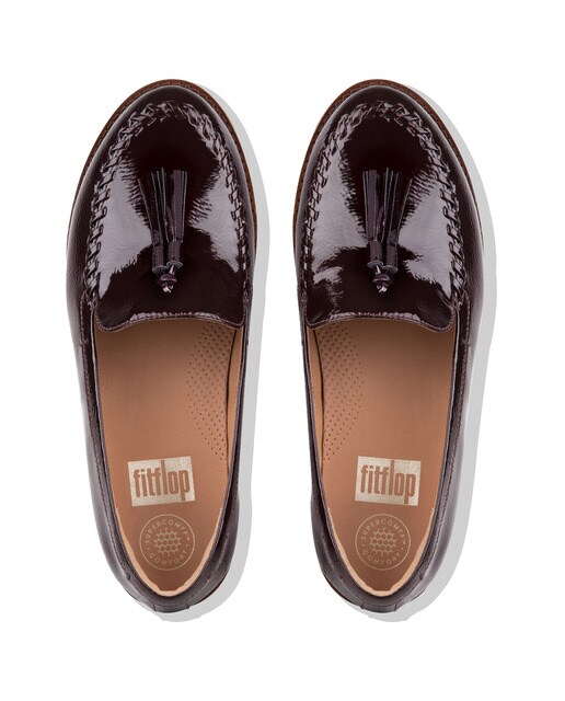Mocasines de mujer Fitflop en charol color burdeos