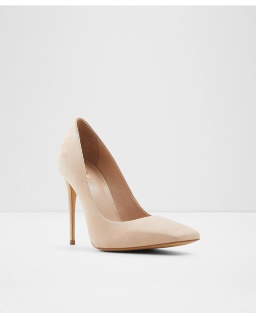 Zapatos de salón de mujer de piel en color natural con punta cuadrada