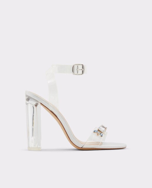 Sandalias de tacón de mujer Aldo con tiras transparentes y pedrería
