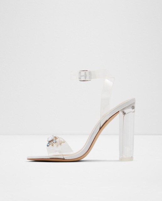 Sandalias de tacón de mujer Aldo con tiras transparentes y pedrería
