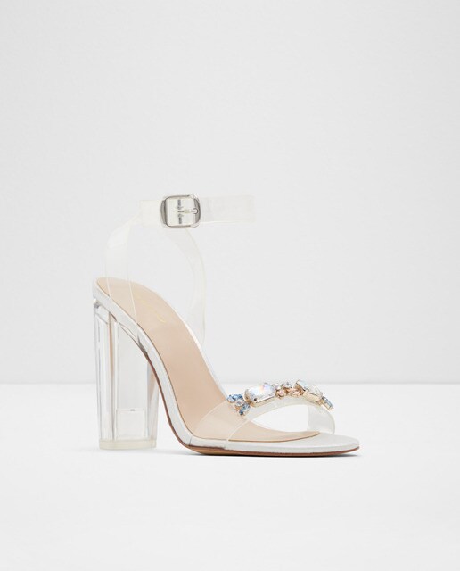 Sandalias de tacón de mujer Aldo con tiras transparentes y pedrería