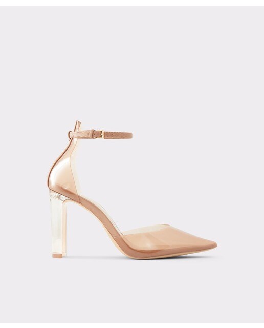 Zapatos de salón de mujer en color natural con pulsera al tobillo