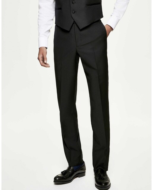 Pantalón de hombre de esmoquin regular color negro