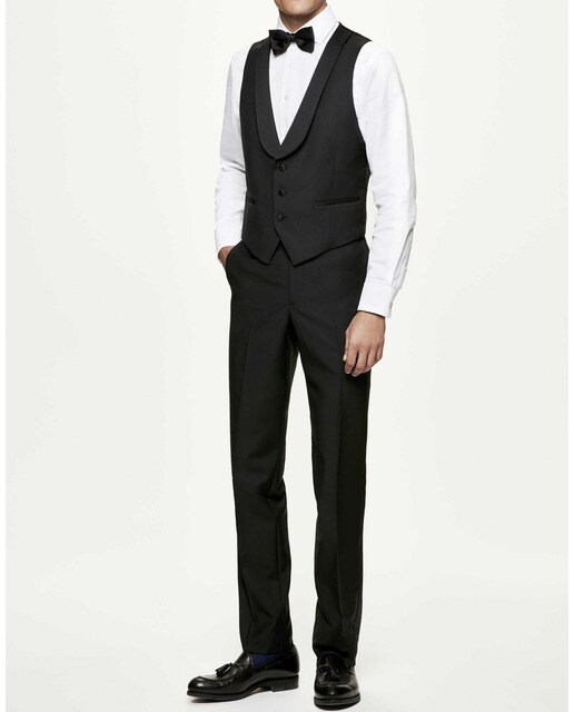 Pantalón de hombre de esmoquin regular color negro