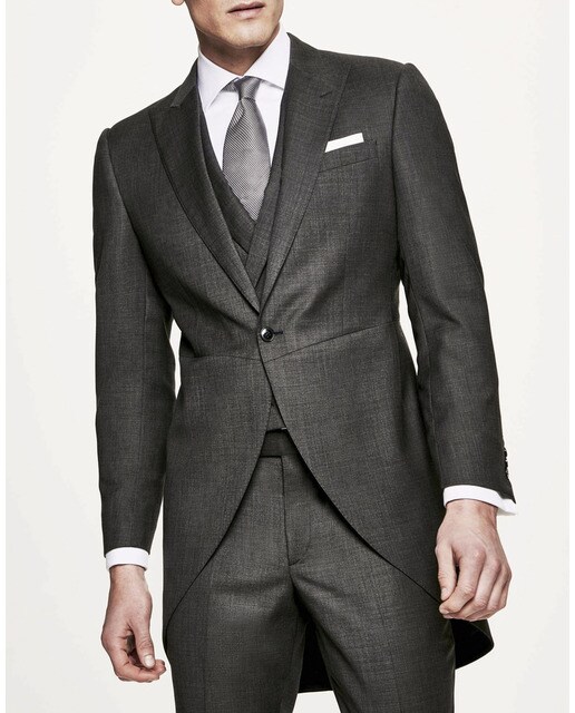 Traje de hombre chaqué regular de tres piezas color gris