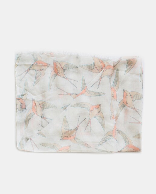 Pañuelo Abbacino Cadernera en color beige con estampado de pájaros