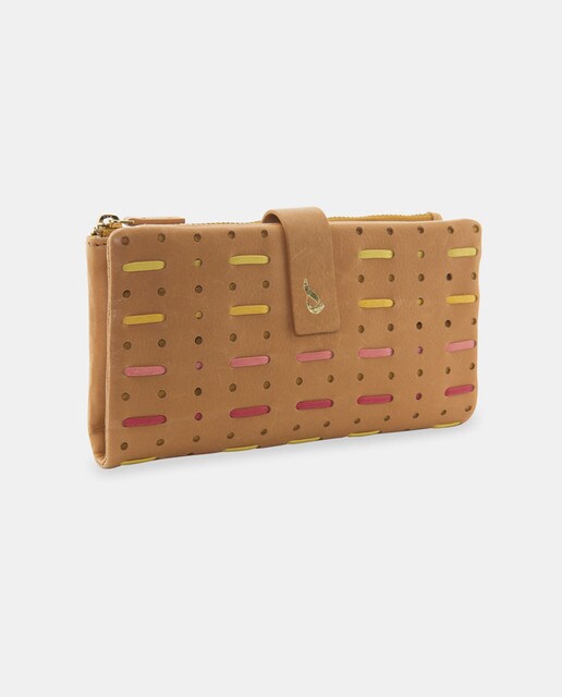 Cartera grande de mujer Abbacino Maristella de piel marrón con cremalleras