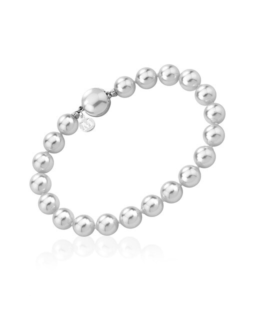 Pulsera Majorica Lyra de plata rodiada con perla blanca