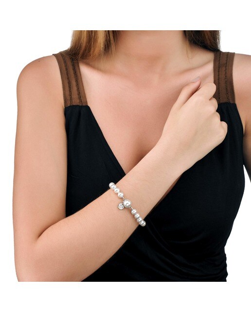 Pulsera Majorica Lyra de plata rodiada con perla blanca