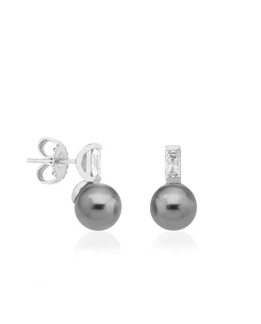 Pendientes Majorica Selene de plata rodiada con perla gris