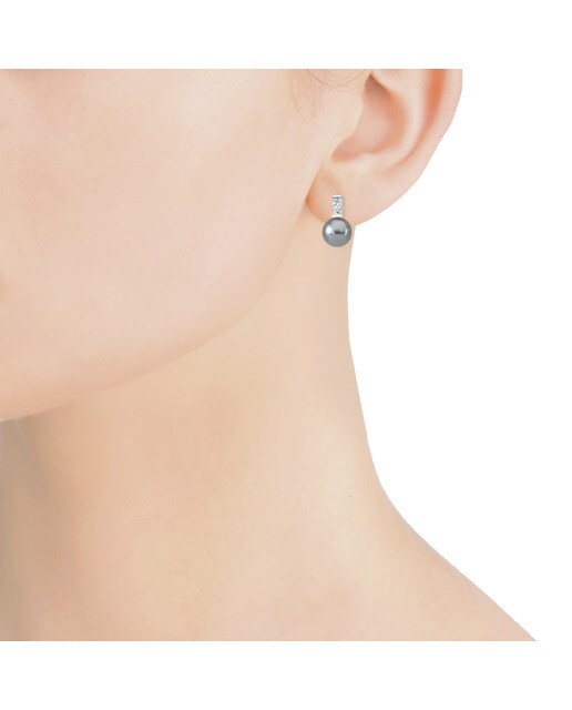 Pendientes Majorica Selene de plata rodiada con perla gris