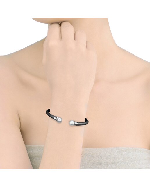 Pulsera Majorica Isla de acero con perla blanca