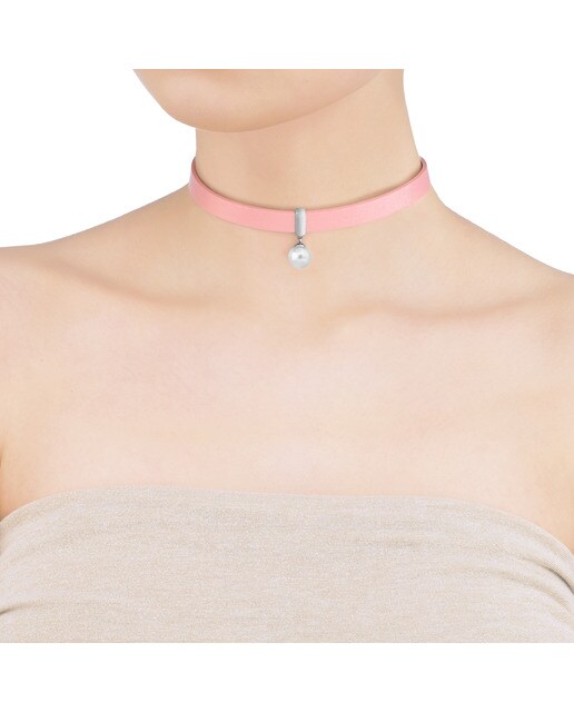Collar Majorica Moonlight de acero con perla blanca