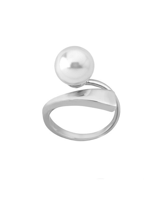 Anillo Majorica Clave al Sol de plata con perla blanca