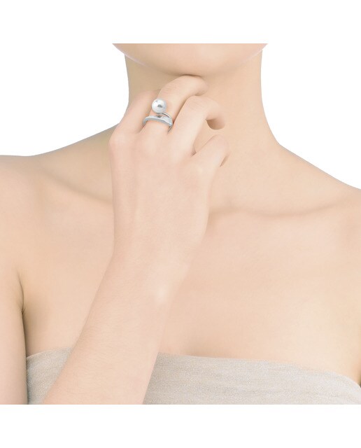 Anillo Majorica Clave al Sol de plata con perla blanca