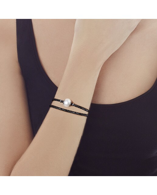 Pulsera Majorica Isla de acero con perla blanca