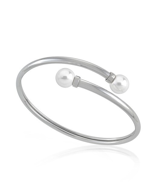 Pulsera Majorica Galatea de acero con perla blanca