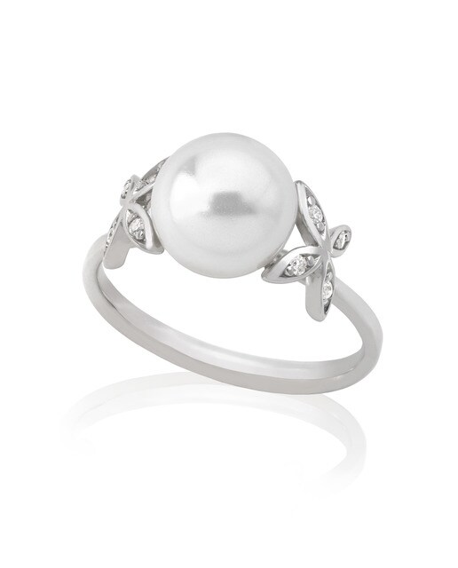 Anillo Majorica Romance de plata con perla y circonitas