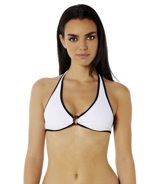 Top de bikini Annie de Jacquard con ribete y anillas en negro