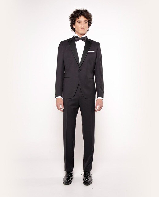 Traje esmoquin de hombre regular liso 100% lana en negro