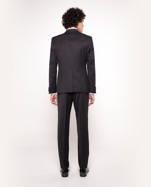Traje esmoquin de hombre regular liso 100% lana en negro