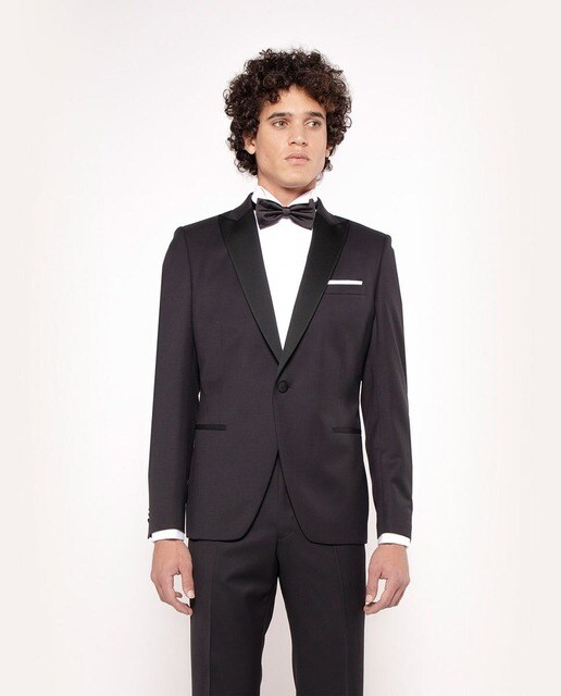Traje esmoquin de hombre regular liso 100% lana en negro