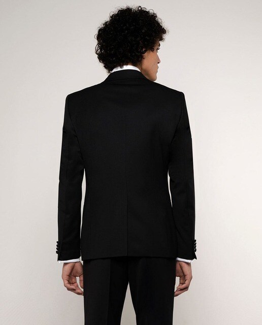 Traje esmoquin de hombre regular liso 100% lana en negro