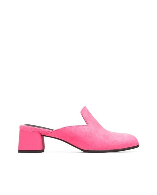 Mules de mujer Camper de piel rosa con tacón cuadrado
