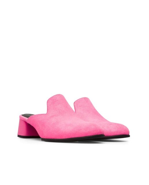 Mules de mujer Camper de piel rosa con tacón cuadrado