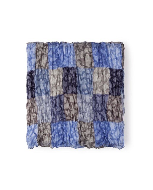Fular Tous de seda con estampado de cuadros en azul y gris