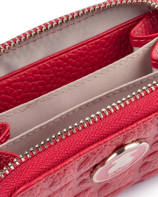 Cartera de mujer Tous de piel con osos grabados en rojo