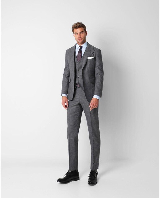 Traje de hombre regular con tejido de lana en gris