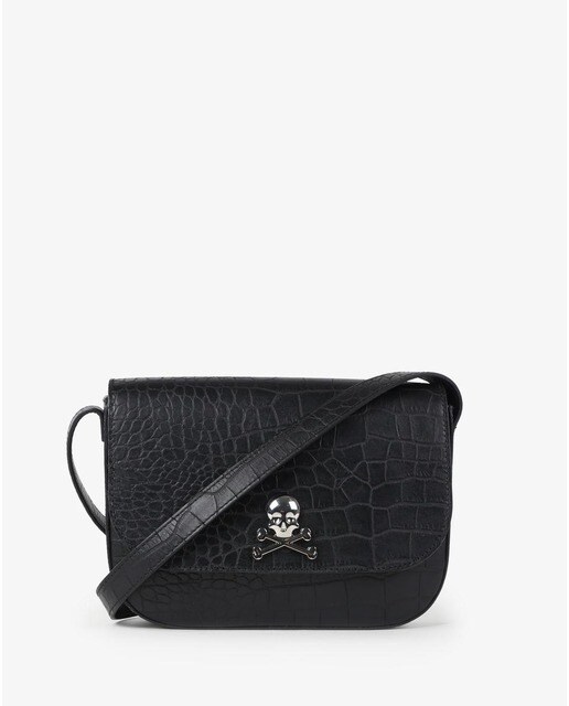 Bandolera de mujer Scalpers de piel estilo cocodrilo en negro