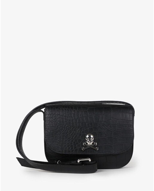 Bandolera de mujer Scalpers de piel estilo cocodrilo en negro