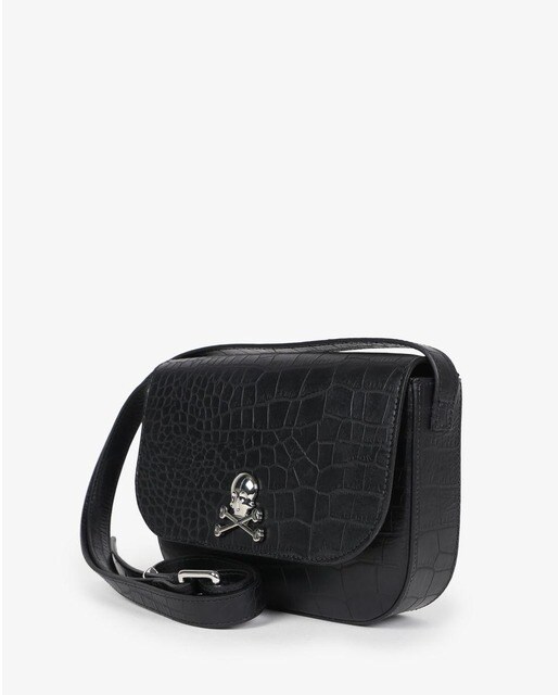 Bandolera de mujer Scalpers de piel estilo cocodrilo en negro