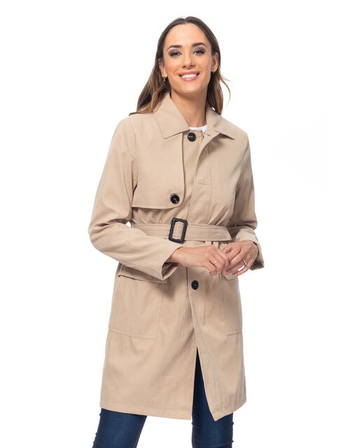 Gabardina de mujer con cinturón y cierre de cremallera y botones
