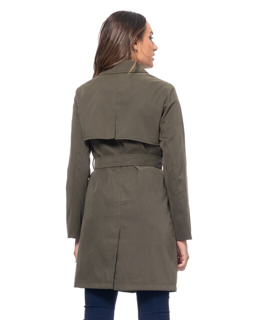 Gabardina de mujer con cinturón y cierre de cremallera y botones