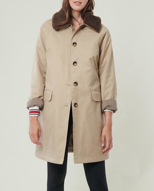 Gabardina de mujer lisa con cuello de borrego desmontable