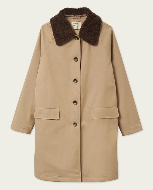 Gabardina de mujer lisa con cuello de borrego desmontable