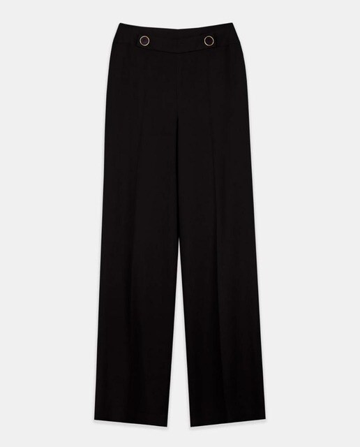 Pantalones anchos de mujer en negro con detalle de botones en cintura