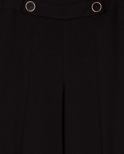 Pantalones anchos de mujer en negro con detalle de botones en cintura