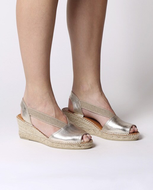 Alpargatas de cuña de mujer Toni Pons de piel en color oro