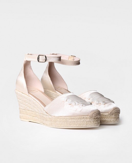 Alpargatas de cuña de mujer Toni Pons de raso en color blanco