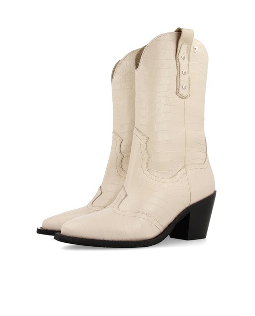 Botas altas de mujer Gioseppo Woman de piel off-white estilo cowboy