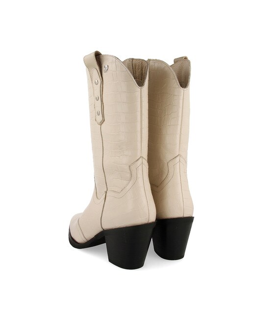 Botas altas de mujer Gioseppo Woman de piel off-white estilo cowboy