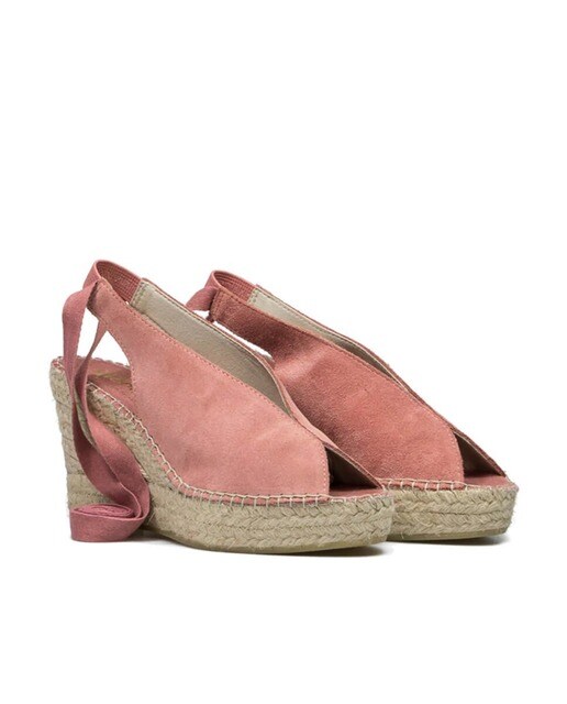 Sandalias de cuña de mujer Vidorreta de serraje en rosa