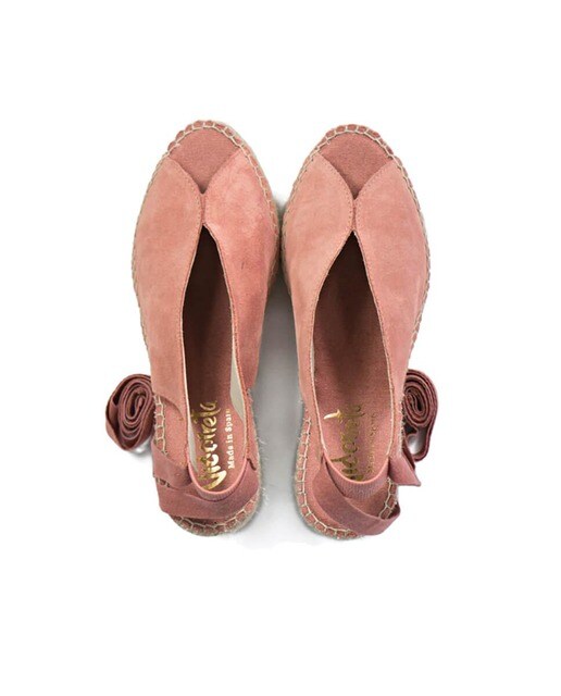 Sandalias de cuña de mujer Vidorreta de serraje en rosa