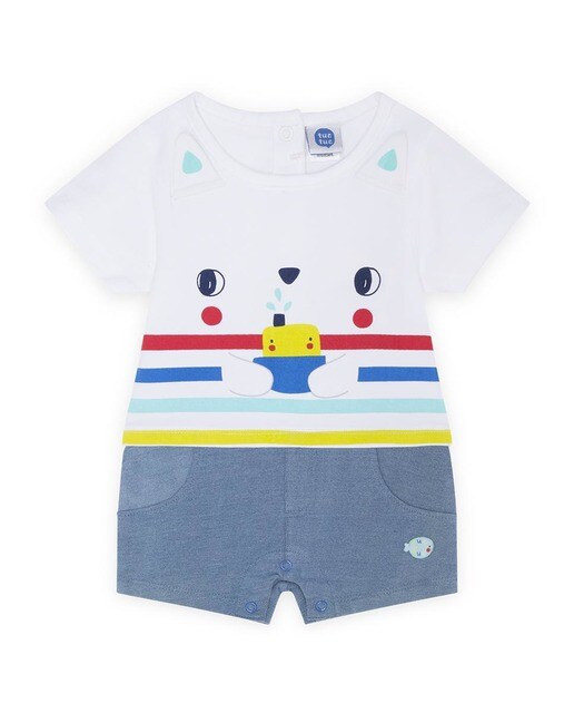 Pelele de bebé niño azul con dibujo de gatito