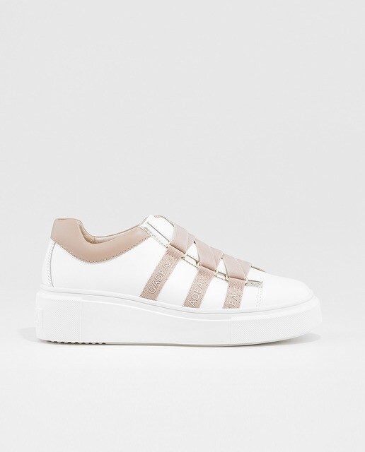 Zapatillas de piel de mujer Gadea en color blanco con gomas en rosa